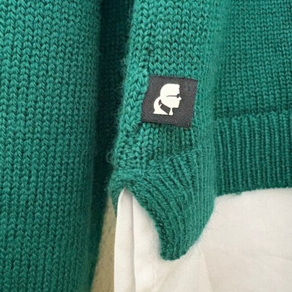 Karl Lagerfeld Paris Layered Essentials - Green Wool Blend Holiday Sweater Sz L - Picture 14 of 14